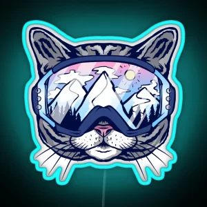 Cat Skiing Ski Goggles RGB Neon Sign