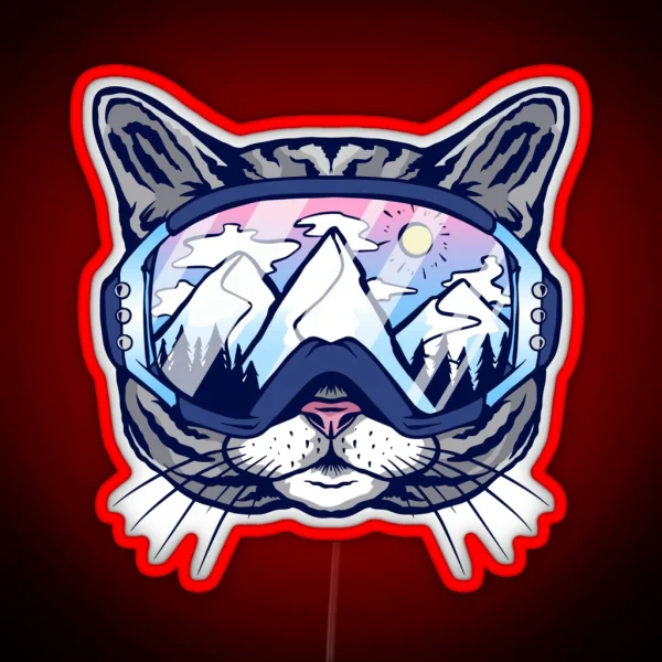 Cat Skiing Ski Goggles RGB Neon Sign