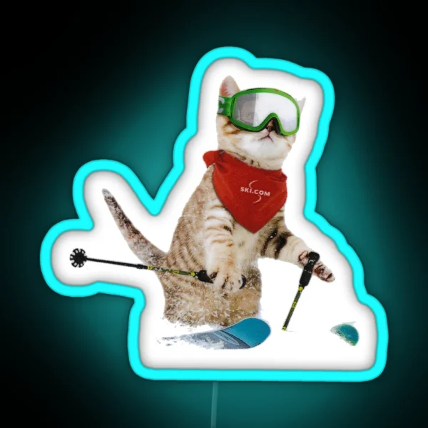 Cat Skiing Ski Kitten Skier Cute Funny RGB Neon Sign