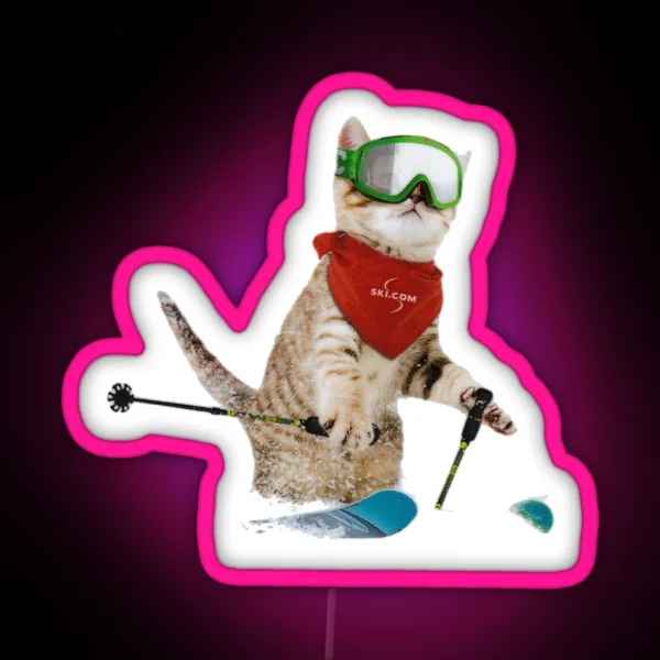 Cat Skiing Ski Kitten Skier Cute Funny RGB Neon Sign