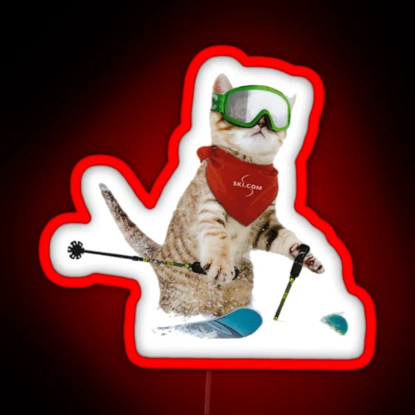 Cat Skiing Ski Kitten Skier Cute Funny RGB Neon Sign