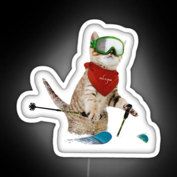Cat Skiing Ski Kitten Skier Cute Funny RGB Neon Sign