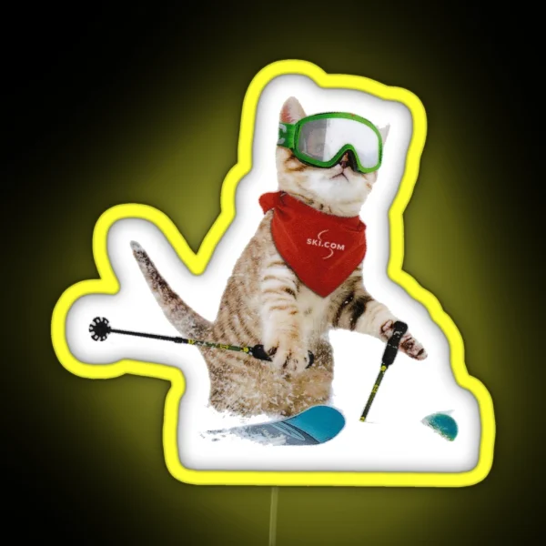 Cat Skiing Ski Kitten Skier Cute Funny RGB Neon Sign