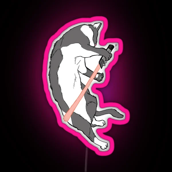 CAT WARS Red Saber Cat RGB Neon Sign