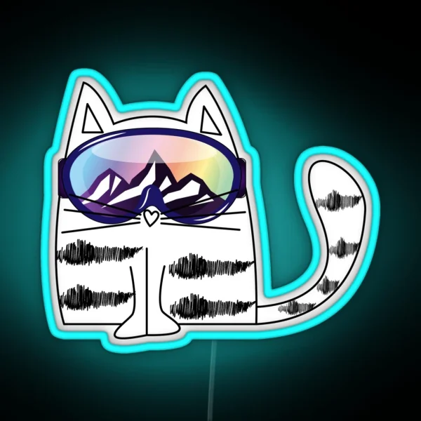 Cat Wearing Ski Goggles RGB Neon Sign