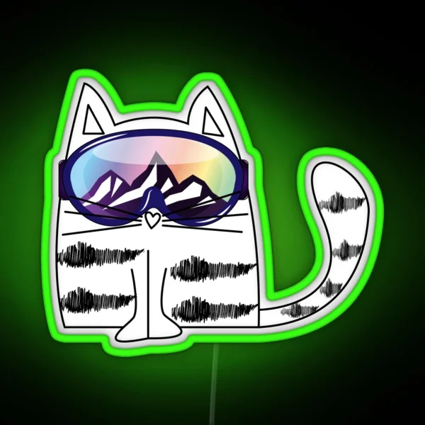 Cat Wearing Ski Goggles RGB Neon Sign
