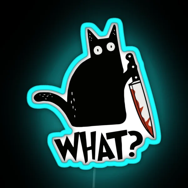 Cat What Murderous Black Cat With Knife Gift Premium Led RGB Neon Sign