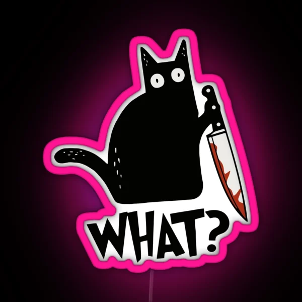 Cat What Murderous Black Cat With Knife Gift Premium Led RGB Neon Sign
