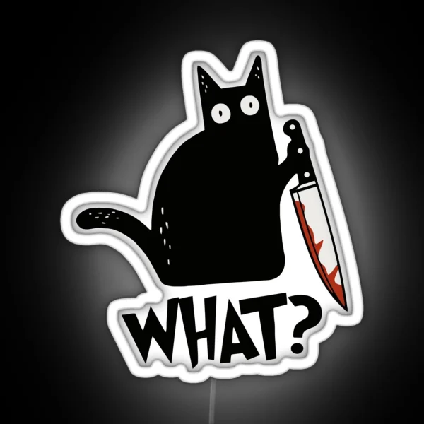 Cat What Murderous Black Cat With Knife Gift Premium Led RGB Neon Sign