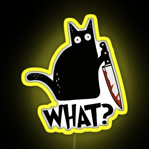 Cat What Murderous Black Cat With Knife Gift Premium Led RGB Neon Sign