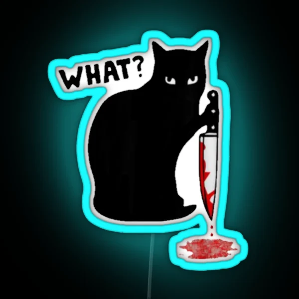 Cat What Murderous Black Cat With Knife Halloween Gift RGB Neon Sign