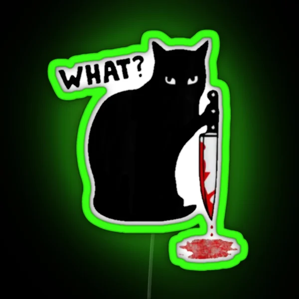 Cat What Murderous Black Cat With Knife Halloween Gift RGB Neon Sign
