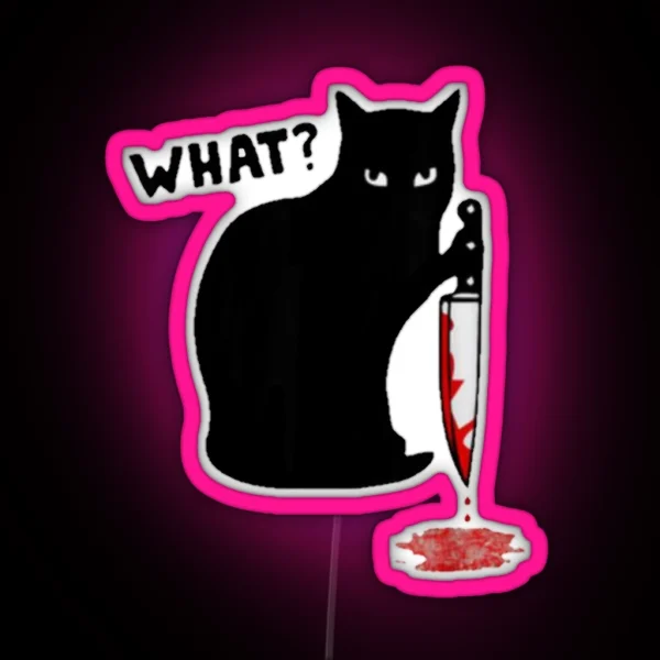 Cat What Murderous Black Cat With Knife Halloween Gift RGB Neon Sign