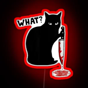 Cat What Murderous Black Cat With Knife Halloween Gift RGB Neon Sign