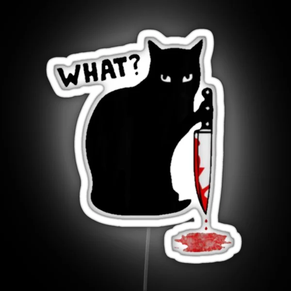 Cat What Murderous Black Cat With Knife Halloween Gift RGB Neon Sign