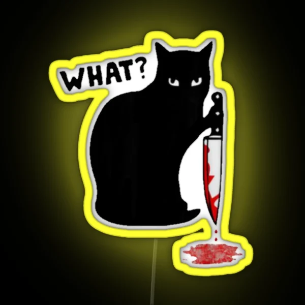 Cat What Murderous Black Cat With Knife Halloween Gift RGB Neon Sign