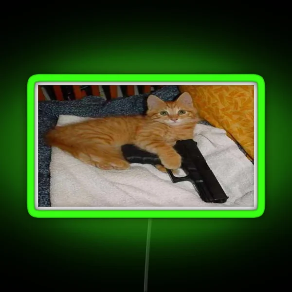CAT WITH A GUN RGB Neon Sign
