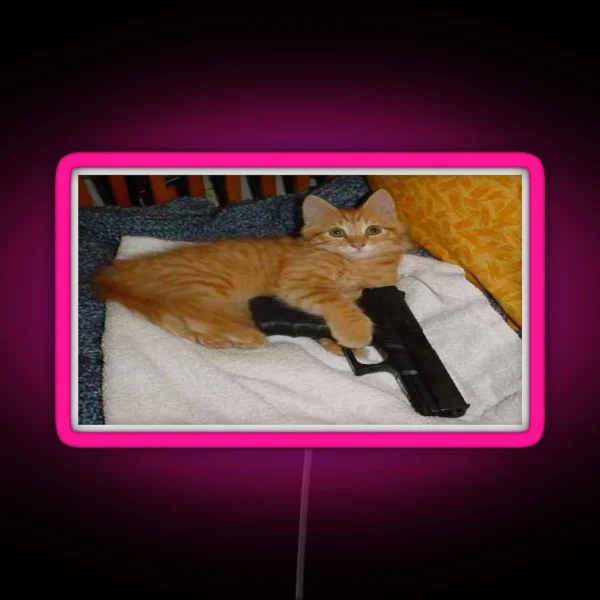 CAT WITH A GUN RGB Neon Sign