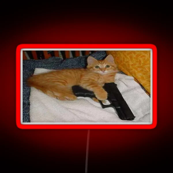 CAT WITH A GUN RGB Neon Sign