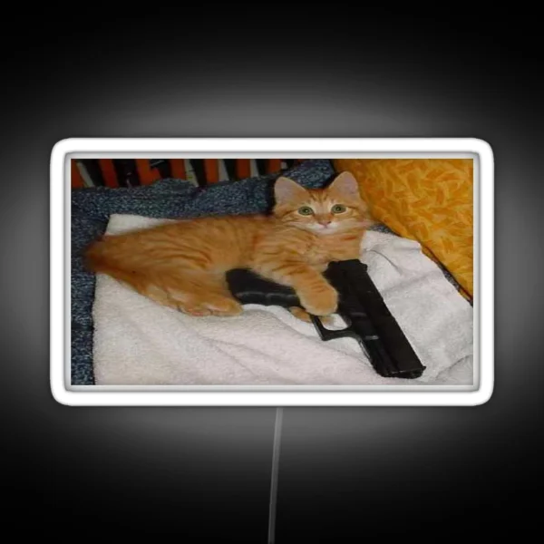 CAT WITH A GUN RGB Neon Sign