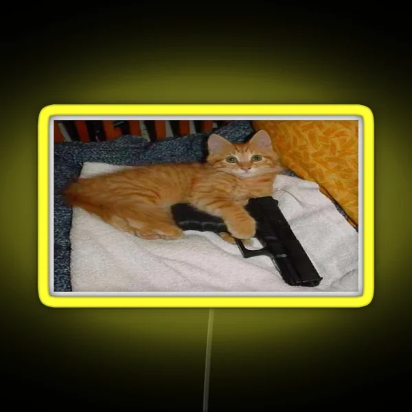 CAT WITH A GUN RGB Neon Sign