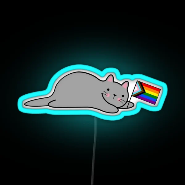 Cat With A Progress Pride Flag RGB Neon Sign