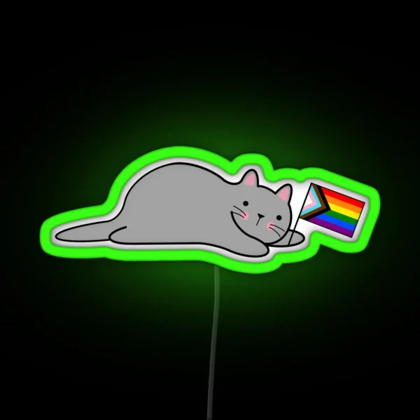 Cat With A Progress Pride Flag RGB Neon Sign