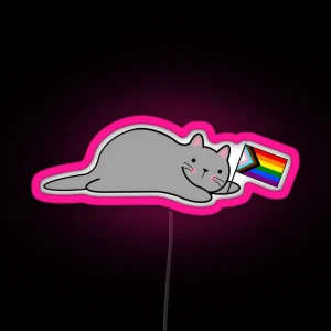 Cat With A Progress Pride Flag RGB Neon Sign