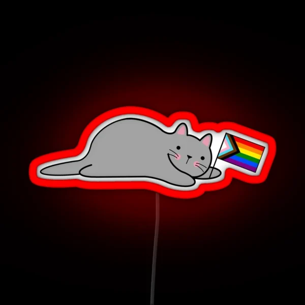 Cat With A Progress Pride Flag RGB Neon Sign