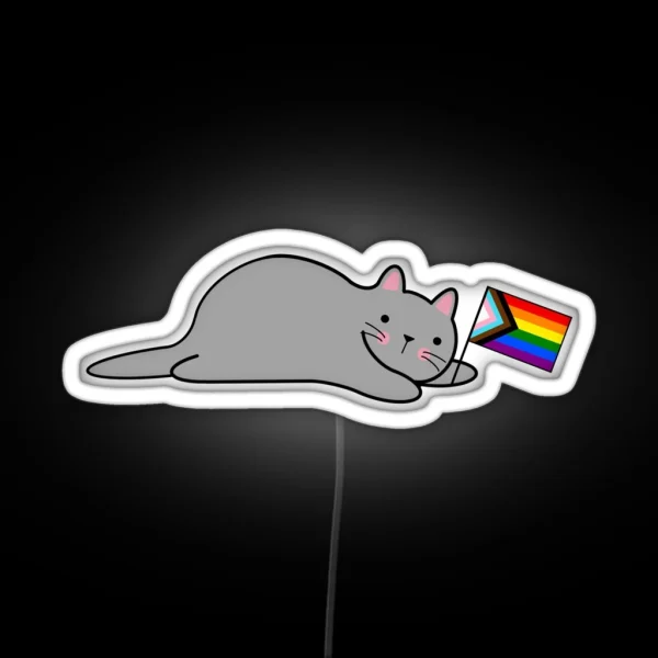 Cat With A Progress Pride Flag RGB Neon Sign