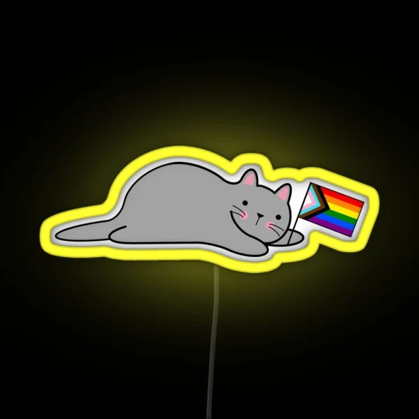 Cat With A Progress Pride Flag RGB Neon Sign