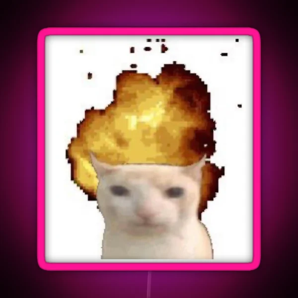 Cat With Explosion Head Reaction Meme Image RGB Neon Sign