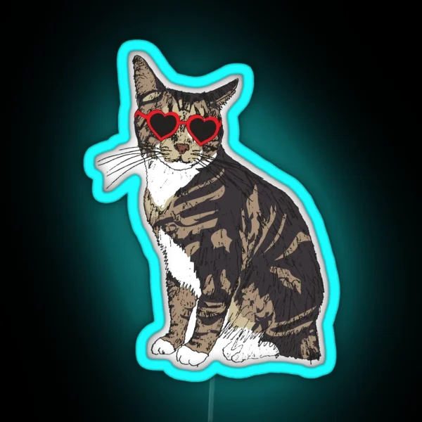 Cat With Heart Glasses RGB Neon Sign