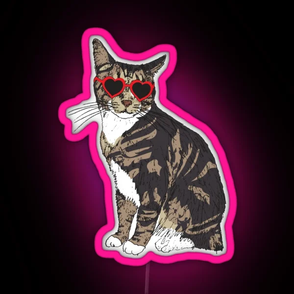 Cat With Heart Glasses RGB Neon Sign