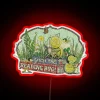 Vintage neon reading bug sign with colorful RGB glow accents
