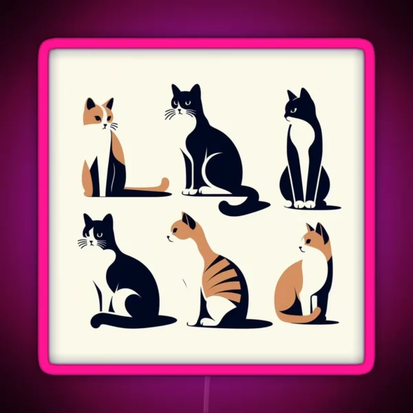 Cats Abstract Minimal Art RGB Neon Sign