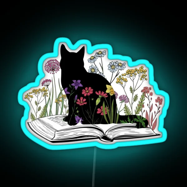 Cats Flowers And Books RGB Neon Sign