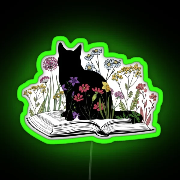 Cats Flowers And Books RGB Neon Sign