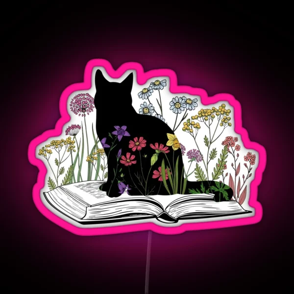 Cats Flowers And Books RGB Neon Sign