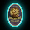 Whimsical whiskey bar decor with vibrant LED bear neon light