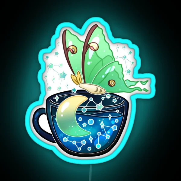 Celestial Luna Moth Teacup RGB Neon Sign