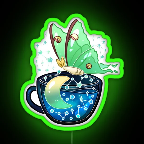 Celestial Luna Moth Teacup RGB Neon Sign