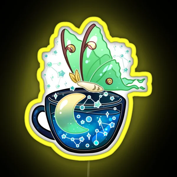 Celestial Luna Moth Teacup RGB Neon Sign