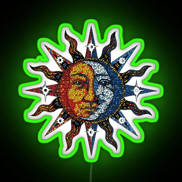 Celestial Mosaic Sun Moon RGB Neon Sign