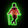 Vintage Willy Wonka's iconic chocolate factory illuminated by colorful neon lights