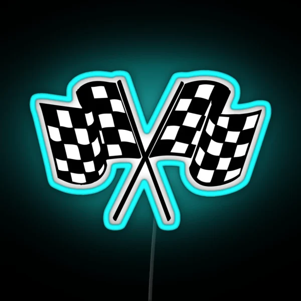 Checkered Flags Cool Helmet Motorcycle Or Car Bumper Racing RGB Neon Sign