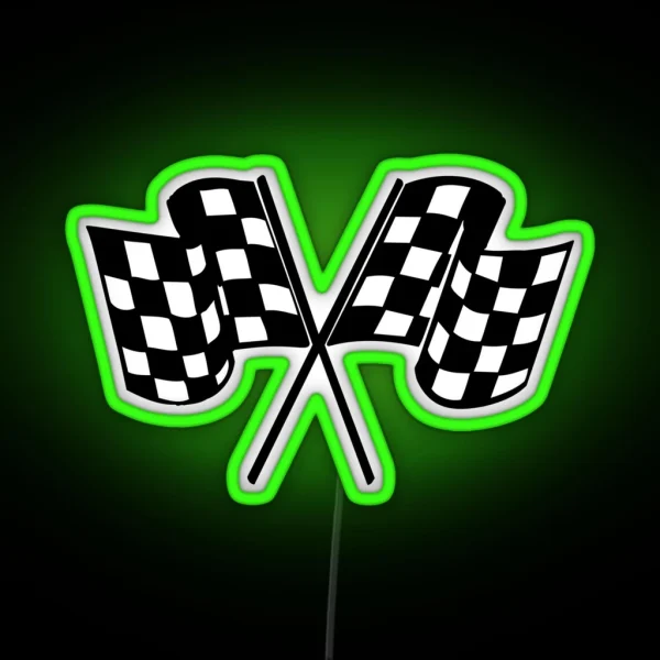 Checkered Flags Cool Helmet Motorcycle Or Car Bumper Racing RGB Neon Sign