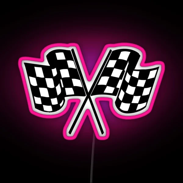 Checkered Flags Cool Helmet Motorcycle Or Car Bumper Racing RGB Neon Sign