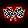 Vibrant racing checkered flags neon sign for car or helmet.