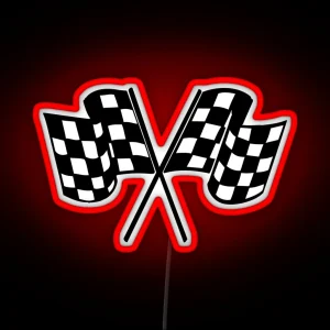 Checkered Flags Cool Helmet Motorcycle Or Car Bumper Racing RGB Neon Sign